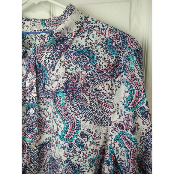 Talbots Woman XL Shirt Collared LS Roll Tab Paisley Workwear Casual Tunic Styled - Picture 3 of 9